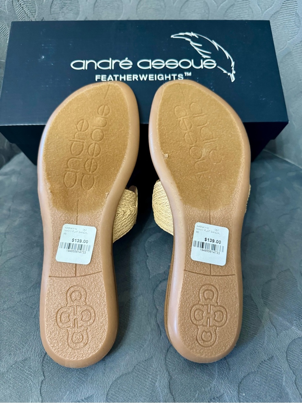 Andre Assous Tan Leather Sandals with Natural Raffia Circles - Picture 5 of 5